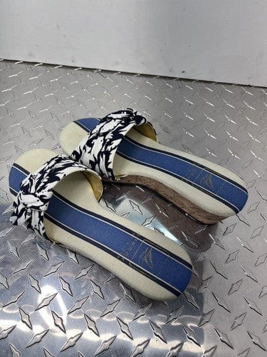 Cheap Sneaks Footwear/Sports Cards New Sperry Topsider Sandal Canvas Fish Blue Slip On Slides Cork Platfo