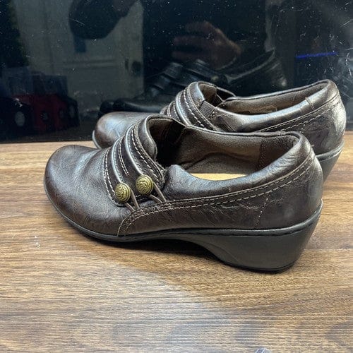 Cheap Sneaks Footwear/Sports Cards Shoes Women Clarks Shoes Womens 7M Mottled Clogs Brown Leather Sip On Casual Round
