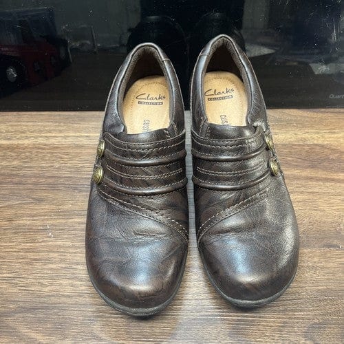 Cheap Sneaks Footwear/Sports Cards Shoes Women Clarks Shoes Womens 7M Mottled Clogs Brown Leather Sip On Casual Round