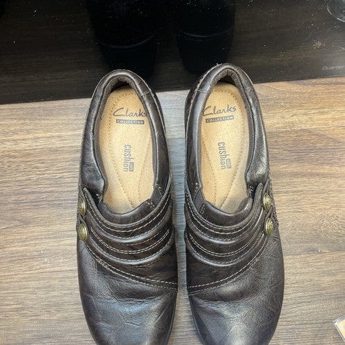 Cheap Sneaks Footwear/Sports Cards Shoes Women Clarks Shoes Womens 7M Mottled Clogs Brown Leather Sip On Casual Round
