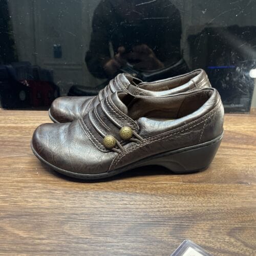 Cheap Sneaks Footwear/Sports Cards Shoes Women Clarks Shoes Womens 7M Mottled Clogs Brown Leather Sip On Casual Round