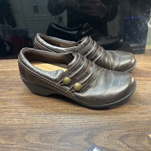 Cheap Sneaks Footwear/Sports Cards Shoes Women Clarks Shoes Womens 7M Mottled Clogs Brown Leather Sip On Casual Round