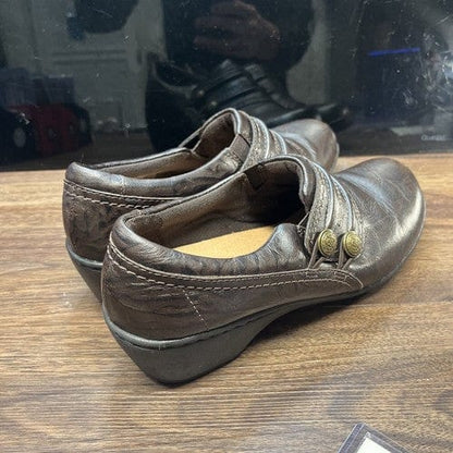 Cheap Sneaks Footwear/Sports Cards Shoes Women Clarks Shoes Womens 7M Mottled Clogs Brown Leather Sip On Casual Round