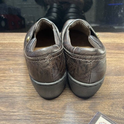 Cheap Sneaks Footwear/Sports Cards Shoes Women Clarks Shoes Womens 7M Mottled Clogs Brown Leather Sip On Casual Round