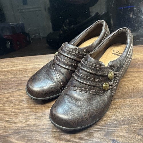 Cheap Sneaks Footwear/Sports Cards Shoes Women Clarks Shoes Womens 7M Mottled Clogs Brown Leather Sip On Casual Round