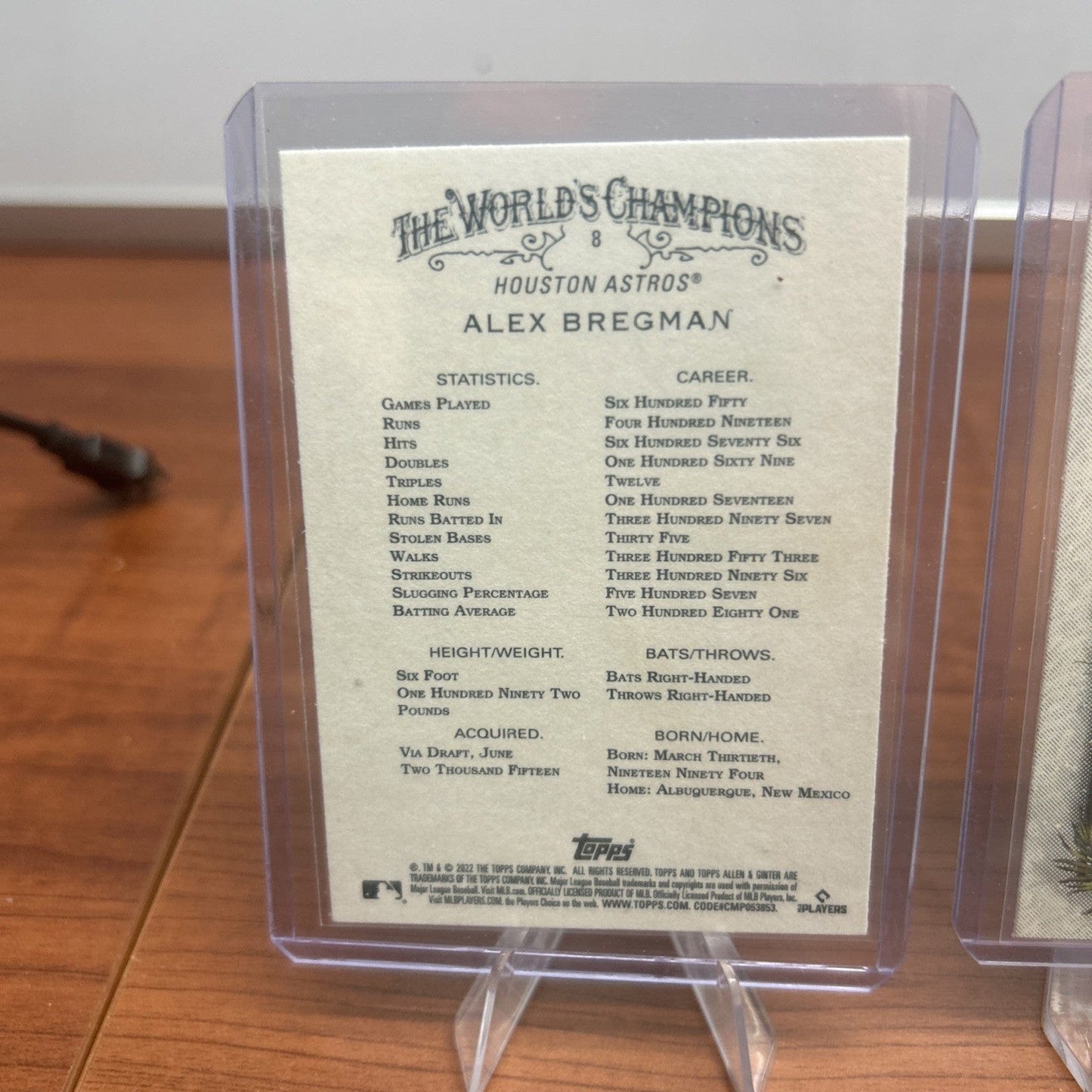 2022 Topps Allen & Ginter Baseball Base #8 ALEX BREGMAN Very Clean Car